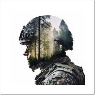 double exposure of soldier in woods Posters and Art